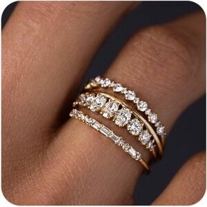 Women's Non Tarnish Dainty 14K Gold Plated Stacking Cubic Zirconia Thumb Ring